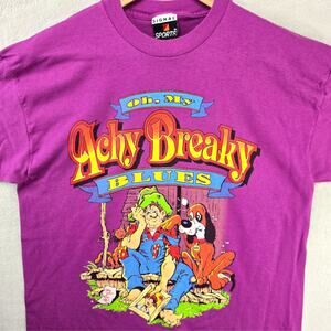 Vintage Achy Breaky Blues Shirt Large Purple Hill Billy Humor‎ Single Stitch USA